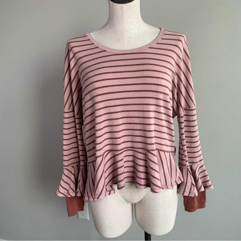 Free People Long Sleeve Striped Top- Bell Sleeve